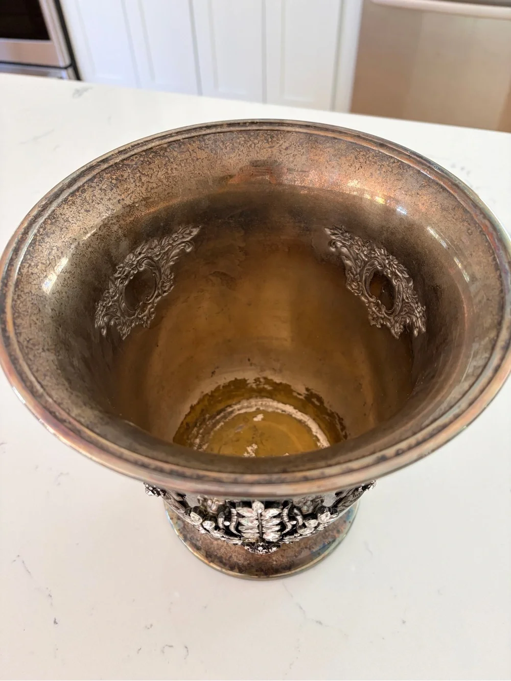 Vintage Silver-Tone Decorative wine bucket with Rhinestone Emblellishments